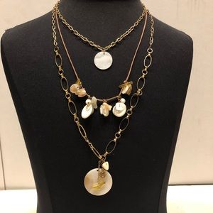 Three 3 Chain necklace shell beads 16-24” EUC